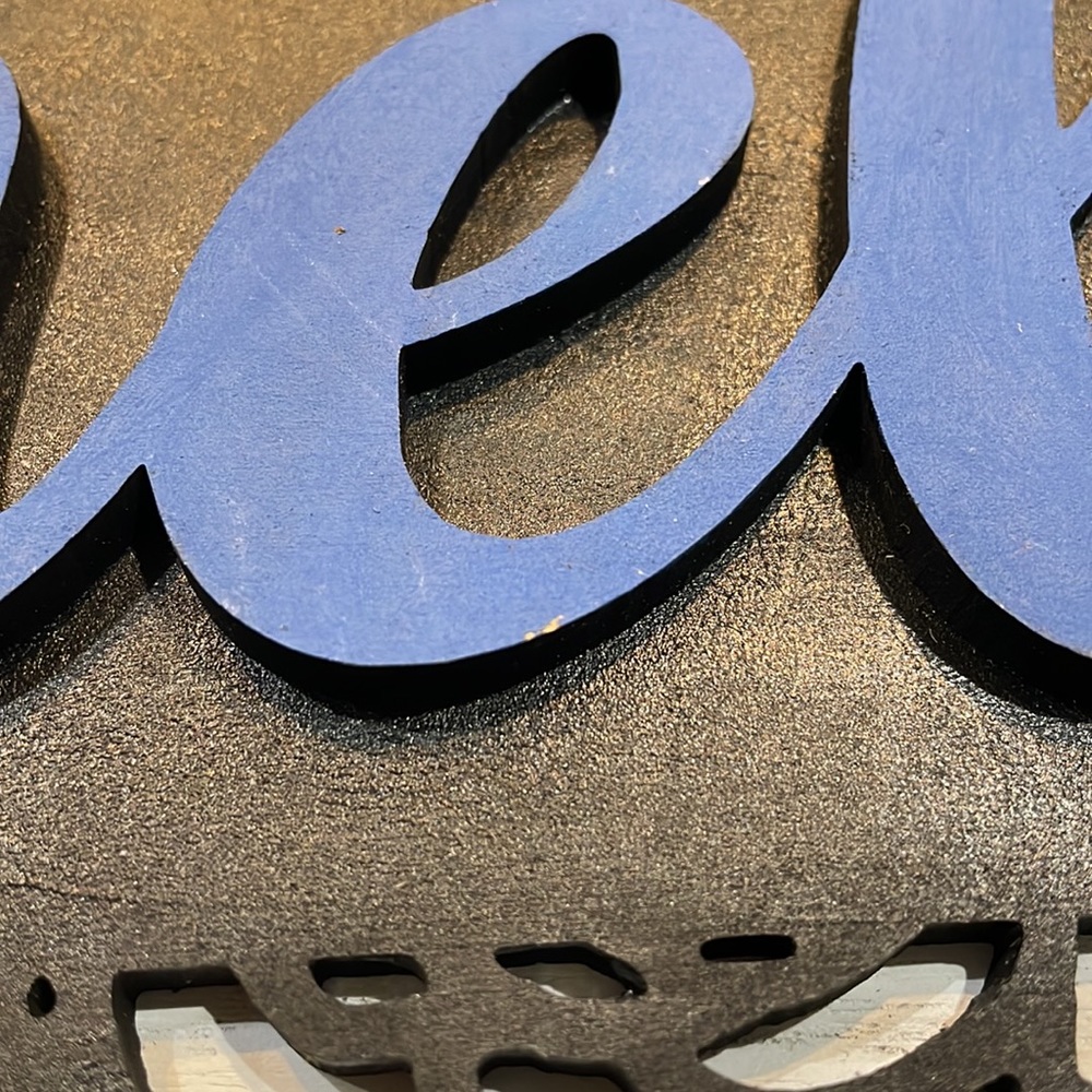“Hello” Home Front Porch Sign Blue and Black Wood Hanging Engraved Handmade - Picture 4 of 5